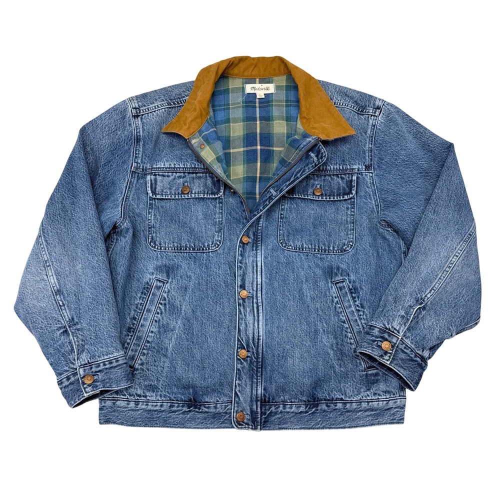 Madewell Denim Chore Jacket Size Large Flannel Blanket Lined Barn Utility Retro